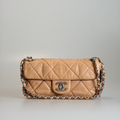 Pre-owned CHANEL Caviar Calfskin Shoulder Bag Classic FlapMedium Single Flap Nude Pink Quilted Silver tone Clasp 87173940